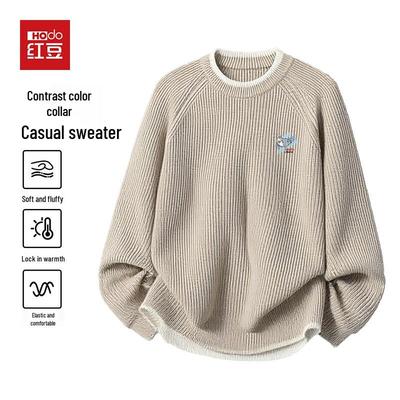 Hodo Men's Raglan Sleeve Round Neck Contrast Trim Sweater