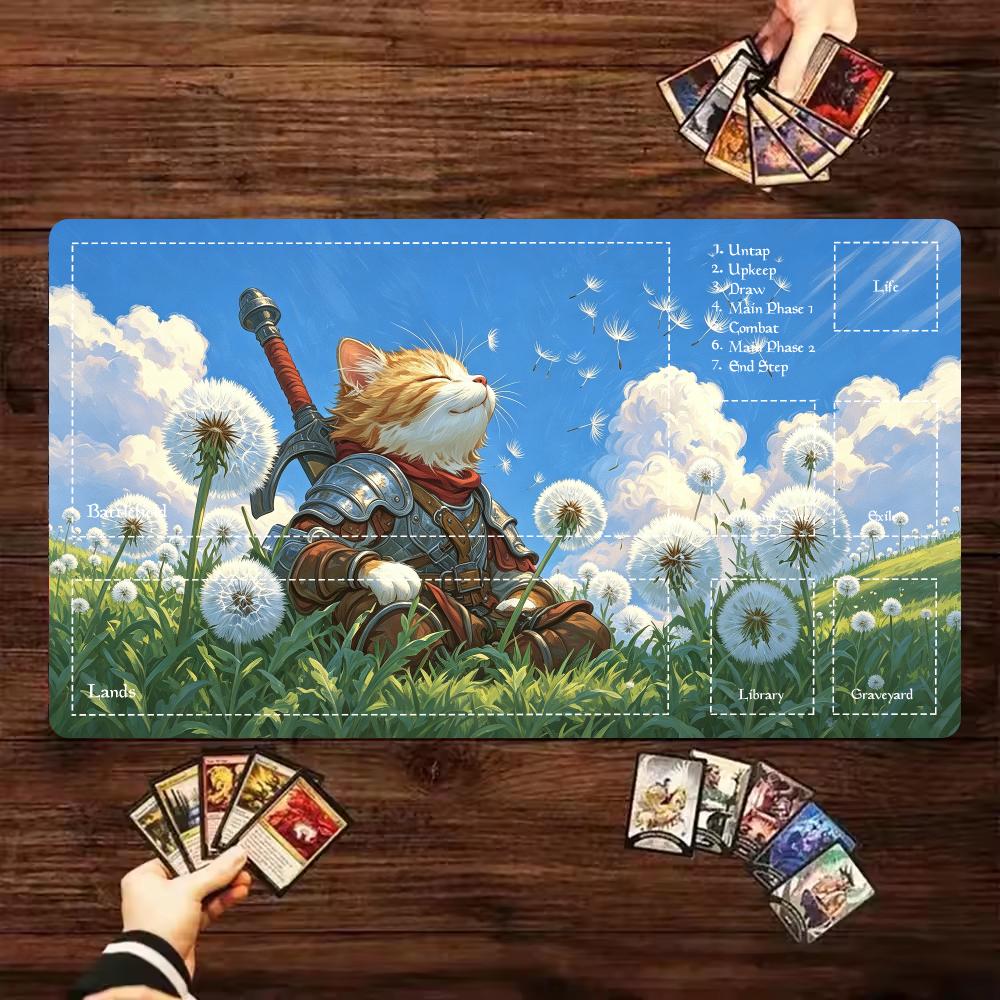 Warrior Cat Zoned MTG Playmat Trading Card Game Playmats 600x350mm TCG Play Mat Non-Slip Durable Stitched Edge Magic Card Mats
