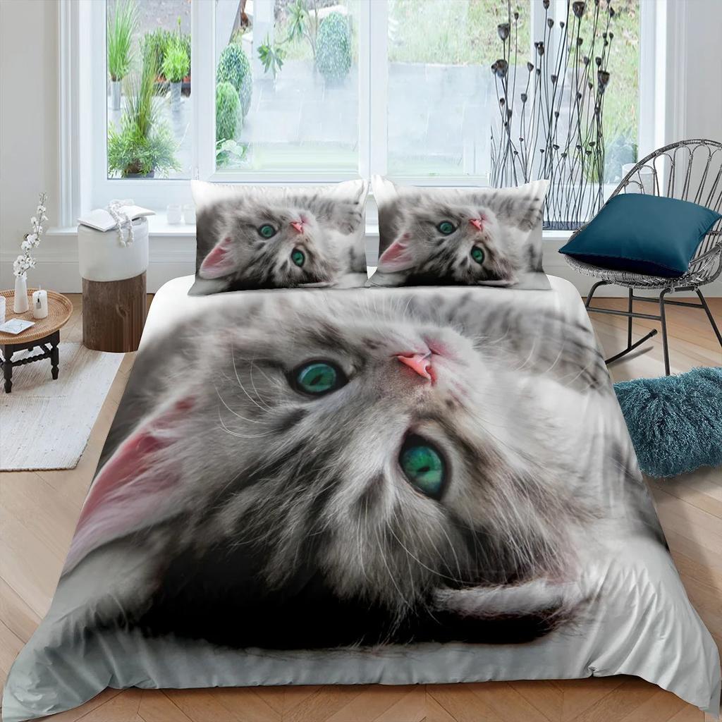 Cat Duvet Cover Set Lovely Animal Bedding Multiple Colour 23PCS Quilt Cover,TwinFullQueenKing Size Polyester Comforter Cover