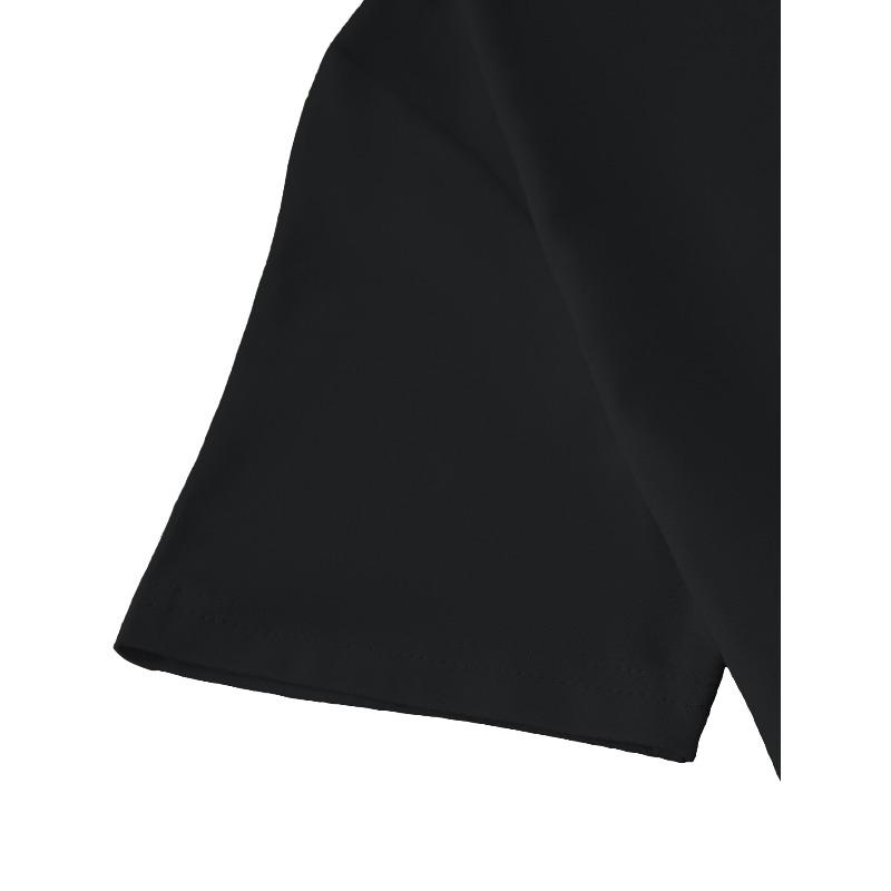 European Size Plus Size - Charming White And Blush Cherry Blossoms On a Black Background, Women'S Printed Casual Round-Neck Short-Sleeve Top