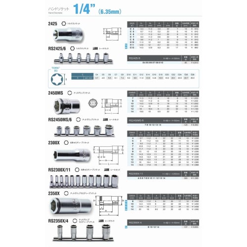 Yamashita Industrial Research Institute Koken 1/4" (6.35mm) Square Nut Grip Socket, 8mm, 2450MS-8