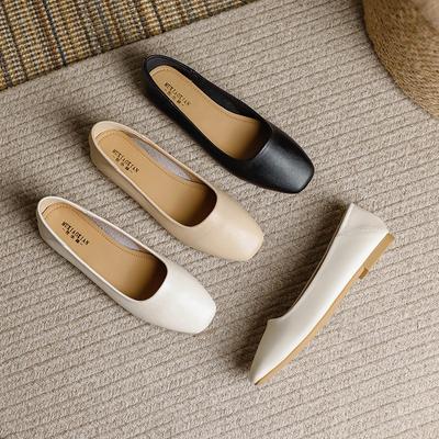 Mocassins plats en cuir souple à bout carré tendance pour femmes, design sobre, à enfiler, chaussures de travail pour femmes, chaussures ballerines à talon plat, grande taille 43