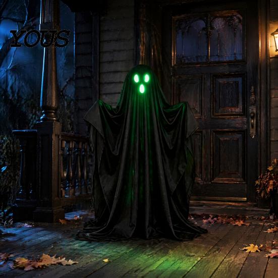 Spooky Yard Decor Halloween Light Up Ghost Decoration, Lighted with String Light, Garden Ornaments Standing Black for Outdoor Lawn Porch Accents