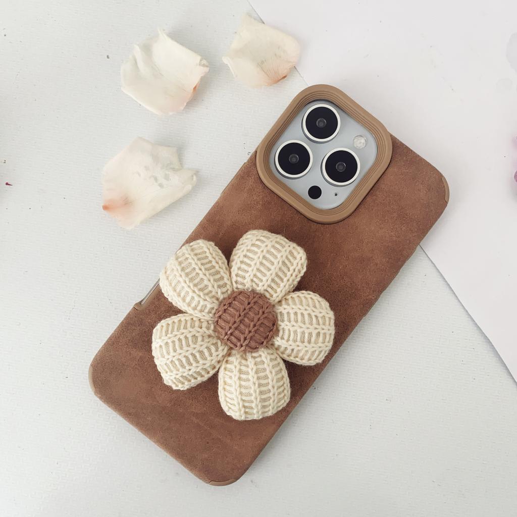 Big/Small Flower Brown Phone Case Protective Cover for iPhone 13/14/15/16 Pro Max