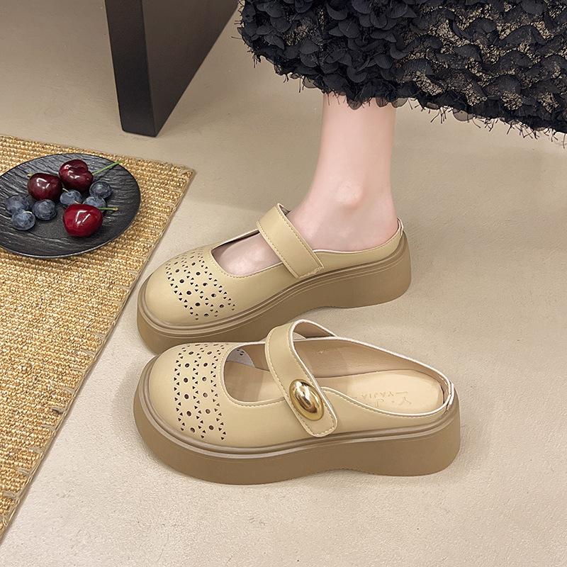 Foreign trade sandals women's 2025 summer new British style casual small leather shoes thick-soled round head comfortable soft-soled mother shoes