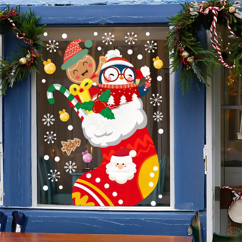 Christmas Socks, Penguin Static Stickers, Shopping Mall Holiday Decorations, Window Decorations, Restaurant Atmosphere, Glass Door Stickers
