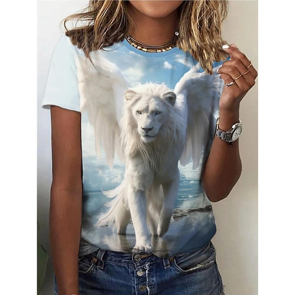 Summer Animals Lion Tiger Wolf 3D Print T-shirts Women Streetwear Fashion Y2k Short Sleeve  O-neck  Tops