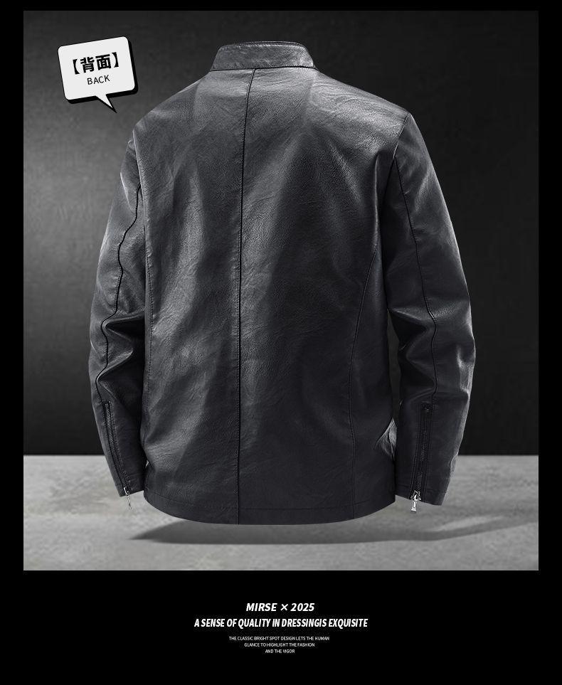 Men's Slim Fit Stand Collar Motorcycle Leather Jacket for Spring and Autumn