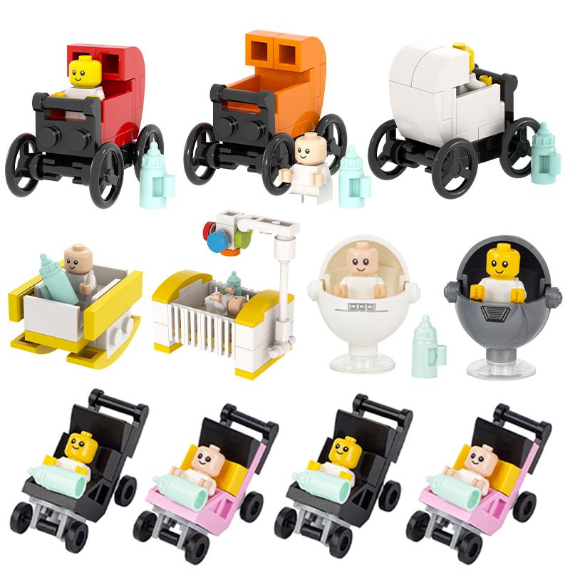 MOC City Series Dětská figurka cihla Dětská postýlka Kočárek Kočárek Nábytek Kompatibilní Akční figurka Stavebnice Hračka pro Děti Dárek