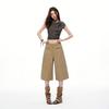Trendy Summer Vintage Khaki Draped Loose Casual Cropped Capri Pants For Women Versatile Loose Straight Slimming Daily Bottoms