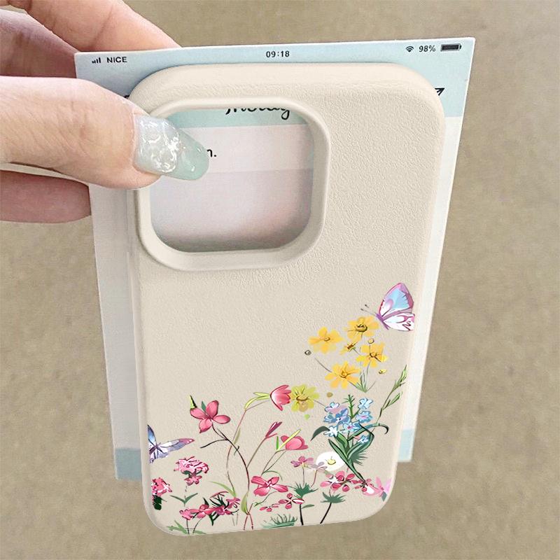 Elegant Floral Pattern Full-Body Shockproof Cover with Soft TPU Leather Texture Case for iPhone 17 Pro Max Air 16e 16 15 14 13