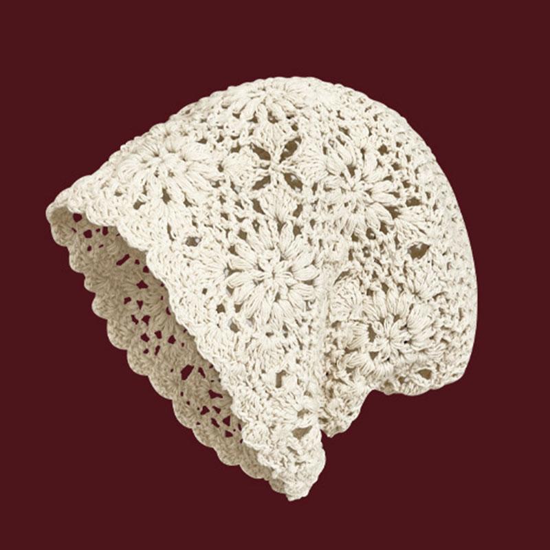 Fashion Handmade Weaving Hollow Out Beanie Hat Woman Autumn Hook Flower Korean Style Pearl Tassels Pullover Knitted Hat