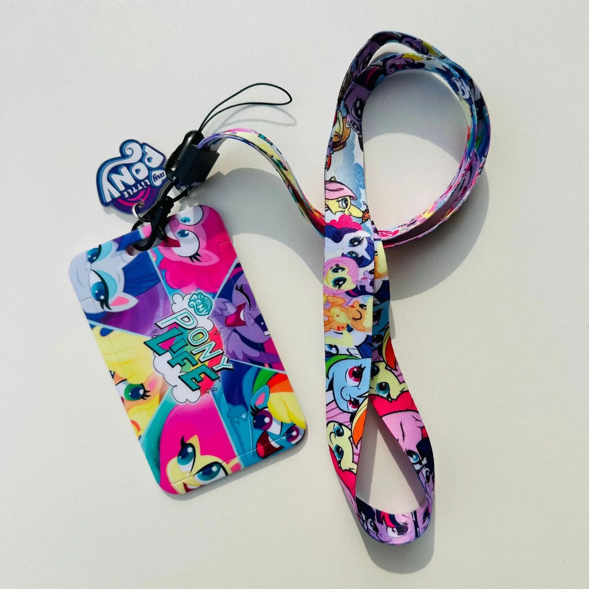 My Cartoon Little Pony Plastic Card Sleeve Kawaii ID Card Protection Storage Long Rope Slide Cover Card Sleeve Gifts