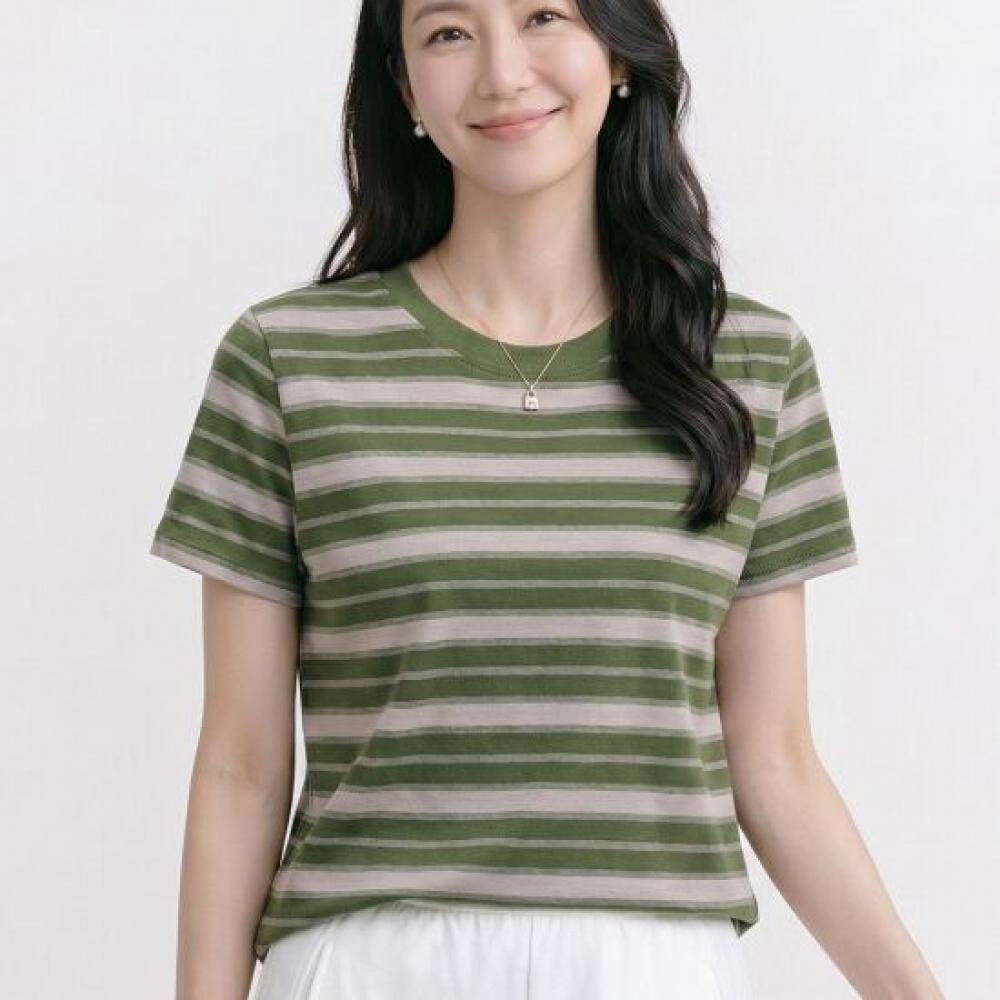 Navava Women Basic STripe Round Neck ShorT Sleeve T shirT nT3348