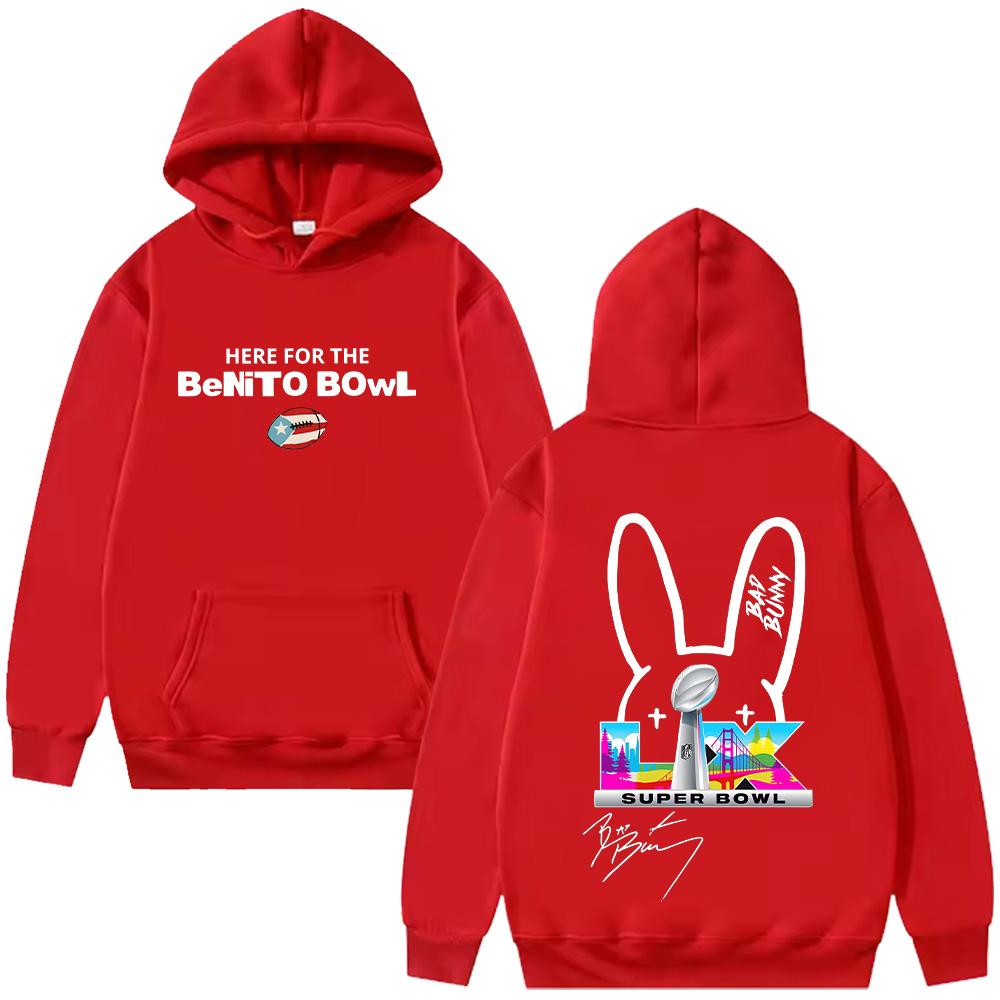 Buy Bad Bunny Super Bowl Hoodies Here For The Benito Bowl Signature Sweatshirts Long Sleeve Street Pullover Fleece Pullover Oversized Y2k Streetwear