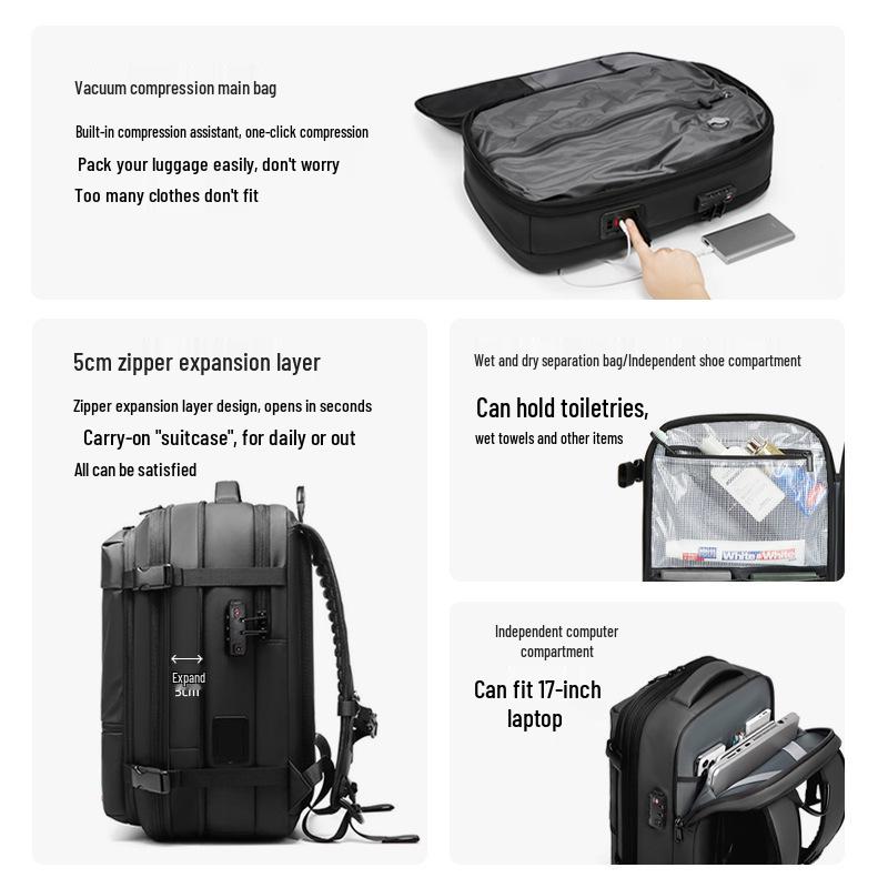 Bestselling Waterproof One-Button Vacuum Compression Backpack for Business and Travel with Large Capacity and Multifunctional Design.