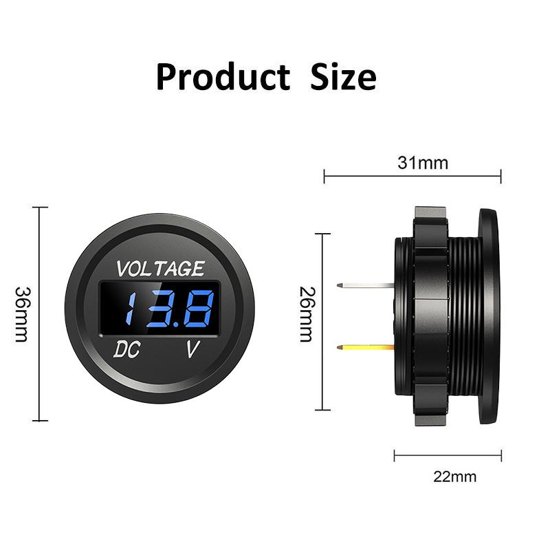 Car Voltmeter Digital LED Display Mini Round Voltage Battery Volt Tester Gauge Meter for Motorcycle Boat Marine Truck ATV UTV