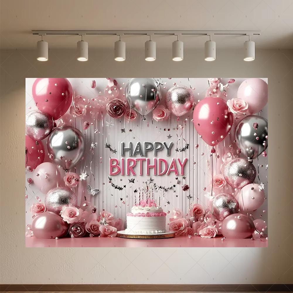 Crown Pink Balloons Background Banner Girls Birthday Party Decorations Flower Photography Backdrop Supplies Photo Shoot Props