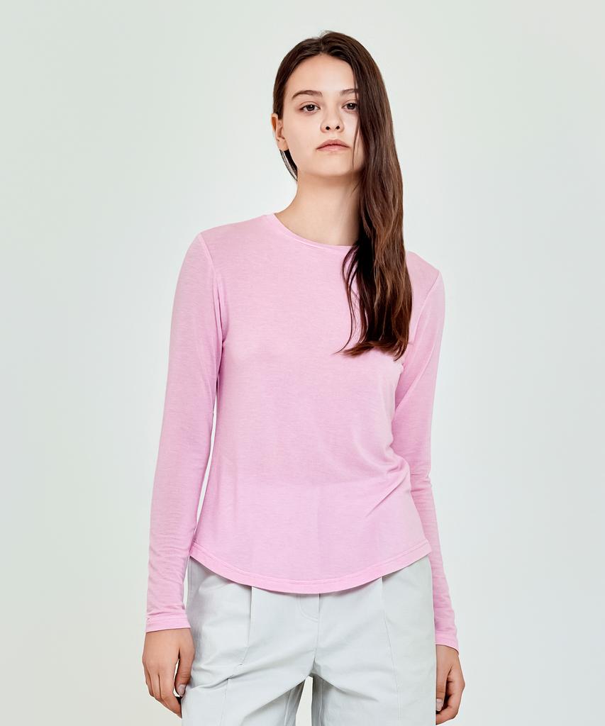 DEPASION See-Through Round Long Sleeve T-Shirt (Pink)