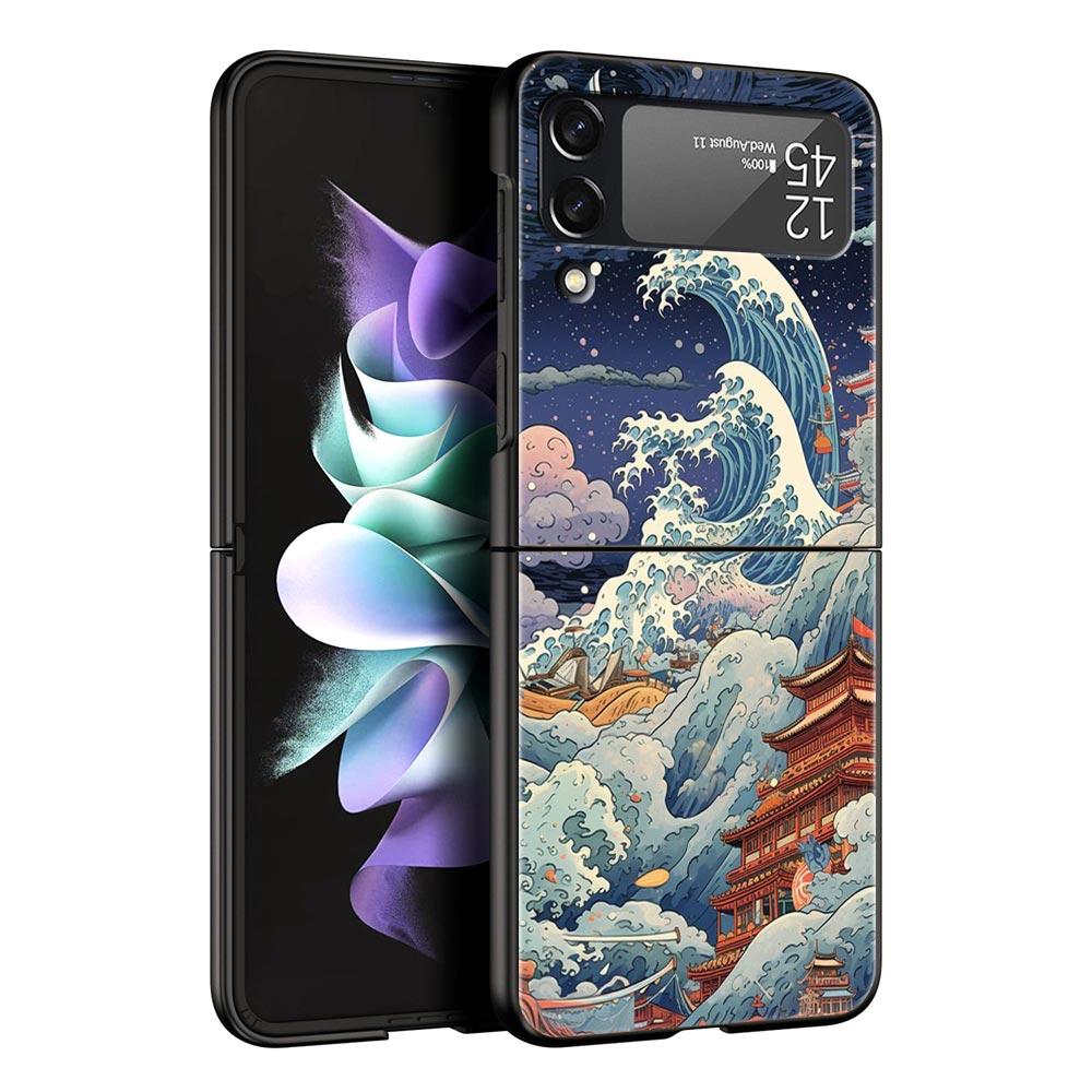 

Japanese Landscape Phone Case For Samsung Galaxy Z Flip3 Flip4 Flip5 PC Shell For Z Flip 3 4 5 Black Hard Folding Back Cover For Galaxy Z Flip 5