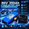 Bateria de Lítio LIDIKALA 36V 100Ah 10S2P 18650, Bateria de Energia Recarregável com Carregador 42V 2A Conector XT60+DC para Bicicleta Elétrica Scooter