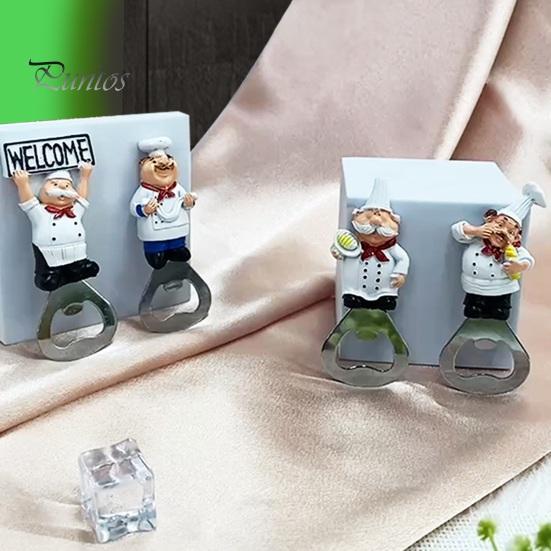 Funny Beer Bottle Opener for Fridge Refrigerator Magnet Opener, 3D Cartoon Chef Resin Magnetic Soda Cap Tool Manual Can Punch Home Restaurant Novelty