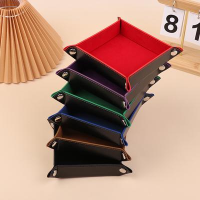 1 Pc PU Leather Velvet Folding Storage Tray Square Dice Tray Holder Storage Box Plain Desktop Storage Basket For Dice Games