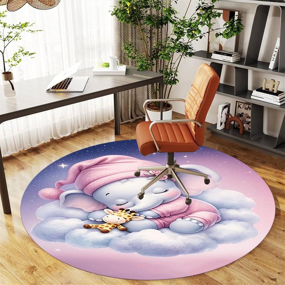 1PC Elephant Cloud Sleep Night Round Chair Mat Area Rug - Non-Slip, Floor Mat for Office, Bedroom, Home Decor Christmas Gift C0528083