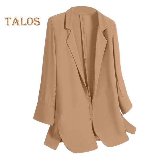 Damen Anzugjacke mit Revers, Dreiviertelärmeln, einfarbig, lockere Passform, offene Vorderseite, Bürodamenmantel, Arbeitskleidung