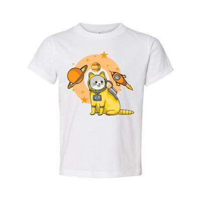 Space Cat Astronaut Graphic Tee With Rocket And Planets For Kids And Adults Worl