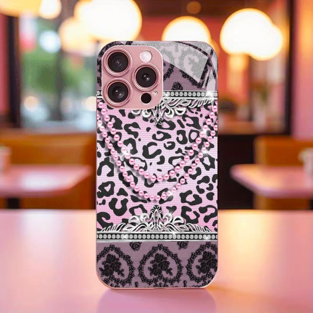 Luxury Pink Leopard Print phone case mobile phones for iphone 17 pro max cover Glass for iPhone 17 16 15 14 13 12 11pm Pro Plus