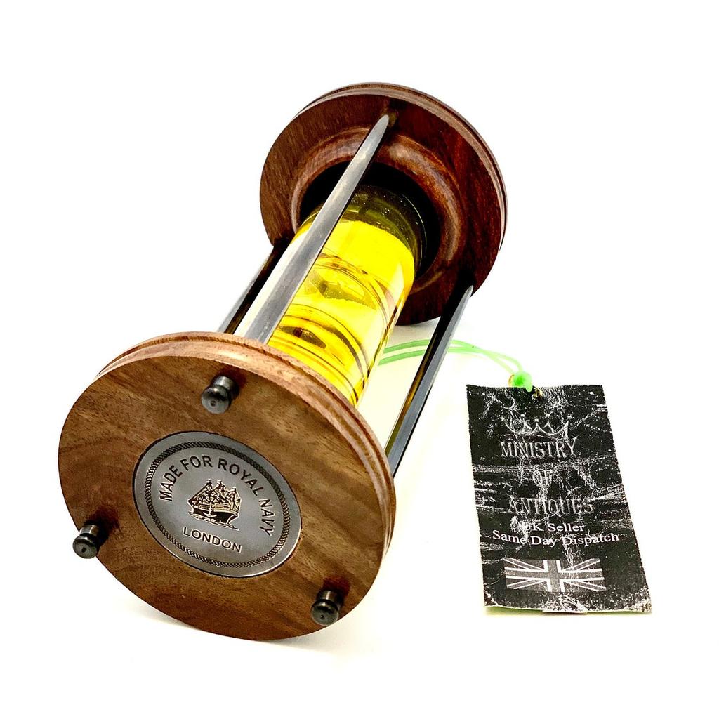 Vintage Sanduhr Gelbe Flüssigkeit Antik Massives Messing Schiff Maritim Stundenglas Nautisch Schwimmend Royal Navy Flüssige Sanduhr