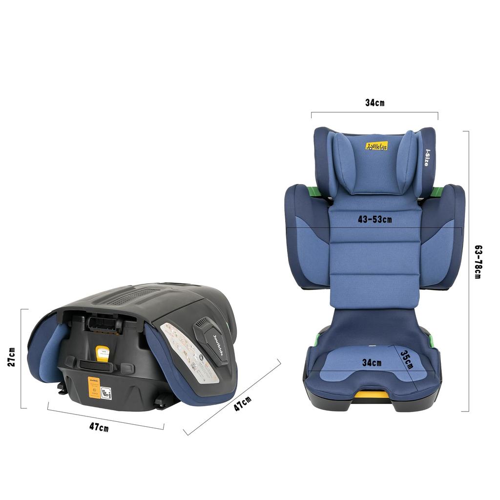 Jovikids Klappbarer Juniorsitz R129 Kindersitz ab 3 Jahren verstellbare Rückenlehnenbreite und Jahre Sitzerhöhung ISOFIX, i-Size kompatibel, alt, Kopfstütze,