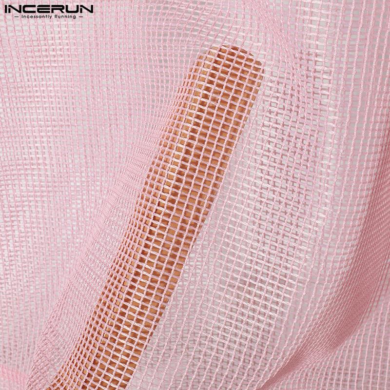 INCERUN Summer Men Sleeveless Mesh Sheer Hollow Out Side Lace-up Party High Low Tank Tops