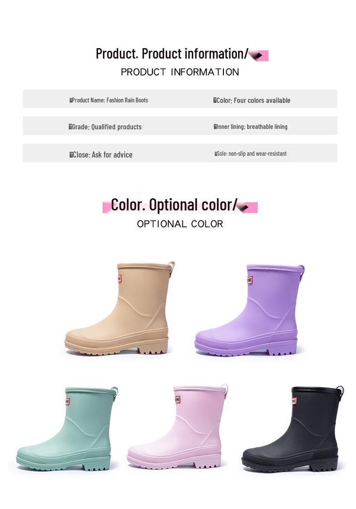 2025 Women's Mid-Calf Rain Boots - Edge Binding, Anti-Abrasion, Lightweight, Rubber Kitchen Cover Shoes