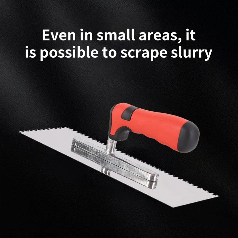 Tile Tool Stainless Steel Square Notched Flat Trowel Masonry Hand Kit for Wall Floor Tiling Installation