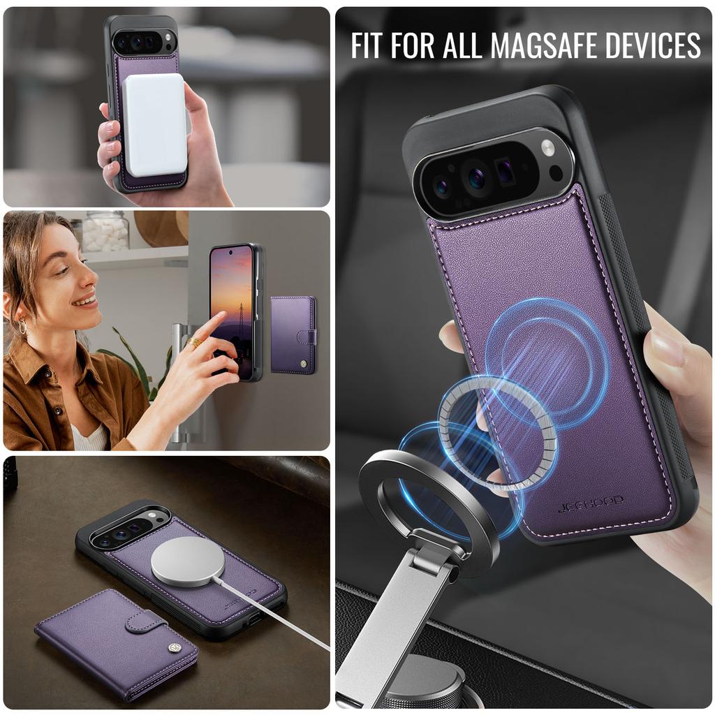 For Google Pixel 9 Pro XL Case JEEHOOD J09 RFID Blocking Card Holder Leather Back Phone Cover Magnetic Case