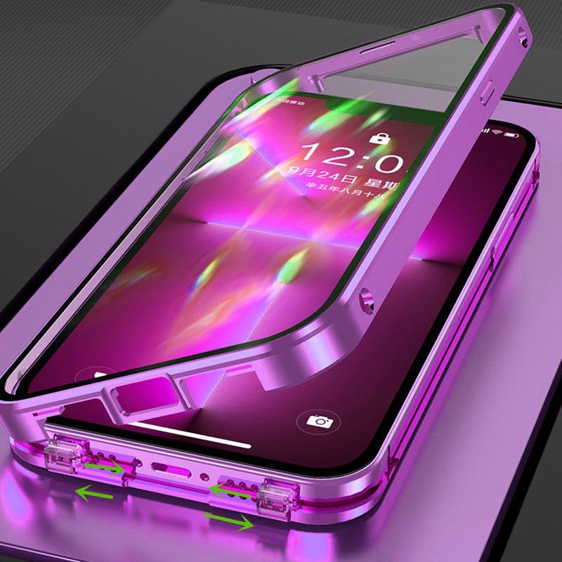 Double Sided HD Glass Metal Frame Case For iPhone16e 17 15 14 13 12 11Pro Max Shockproof Lock Catch Cover Camera Lens Protection