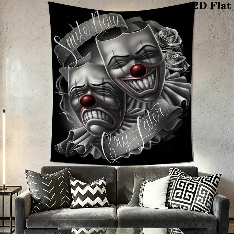 Laughing Crying Clown Face Pattern Home Decor Tapestry, Wall Hanging, Decorative RV Wall Cloth.ZGT0914290