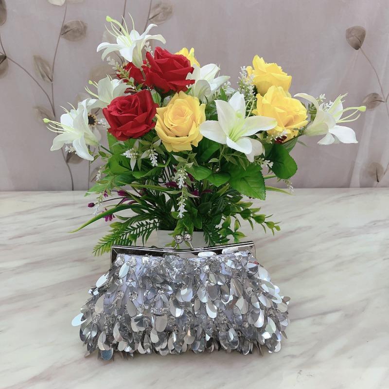 

New shiny sling chic chain crossbody portable mouth gold women s bag, beaded embroidered banquet casual multi-purpose bag