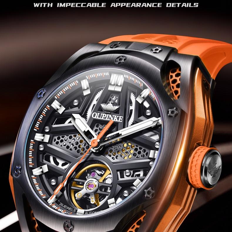 OUPINKE Watch Silicone Hollow Movement Waterproof Mechanical Watch Men's Watch