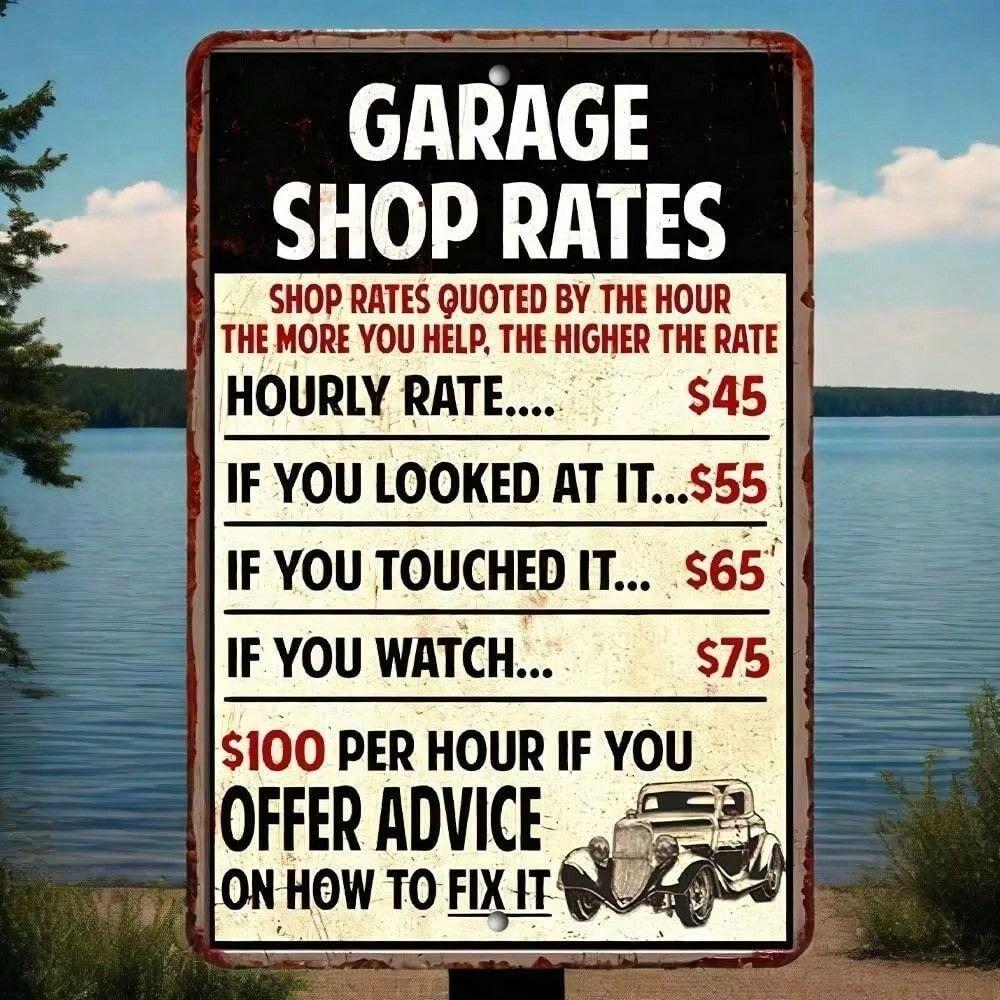 Metal Sign Garage Rules Funny Tin Poster for Man Cave Home Bar Wall Decor