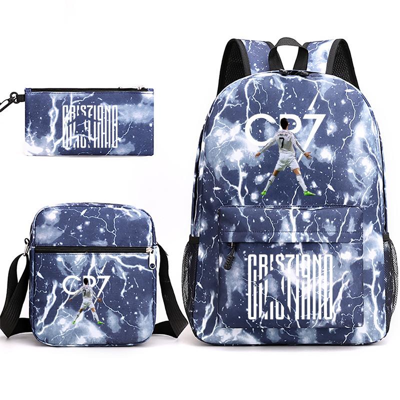 Large Capacity Schoolbag with Shoulder Strap; Student Three-piece Pencil Case Set