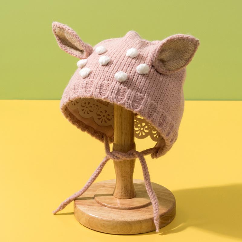 Nowa aksamitna pogrubiona czapka dziecięca z uroczymi uszkami jelenia, czapki typu beanie, jesień zima, ciepła ochrona uszu, czapka dziergana, niemowlęca, noworodkowa, skullies