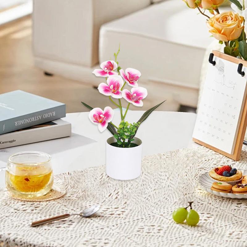 Plastic Bonsai Desktop Ornament Artificial Flower No-fading Butterfly Orchid Multicolor White Flowerpot Fake Butterfly Flower