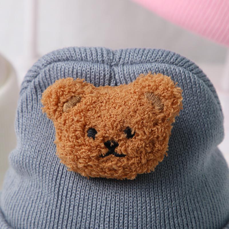 Cartoon Bear Baby Hat Cute Autumn Winter Warm Knitted Cap Beanies Infant Toddler Korean Solid Color Kids Boy Girl Beanie Caps