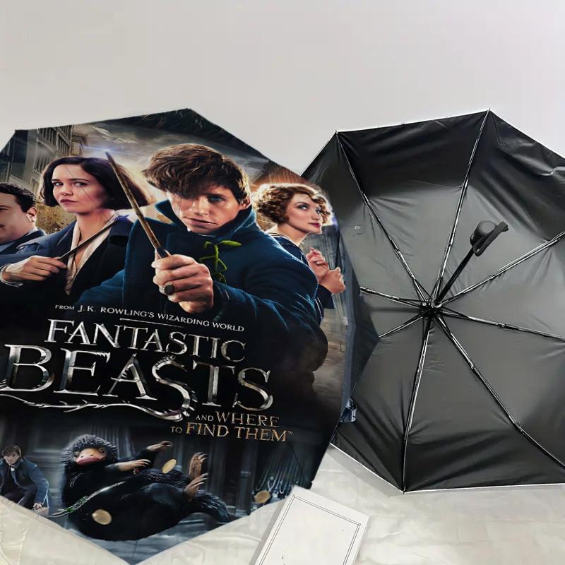 1pc fantastic beasts Automatic Open/Close Umbrella Compact Folding Umbrella with 8-Rib Shaft lightweight esign, for Women/Men1177A