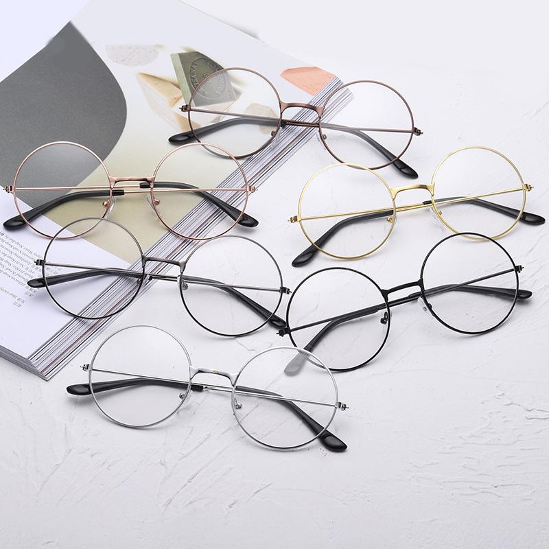 Vintage Round Lightweight Metal Frame Students Glasses Flat Lens for Students