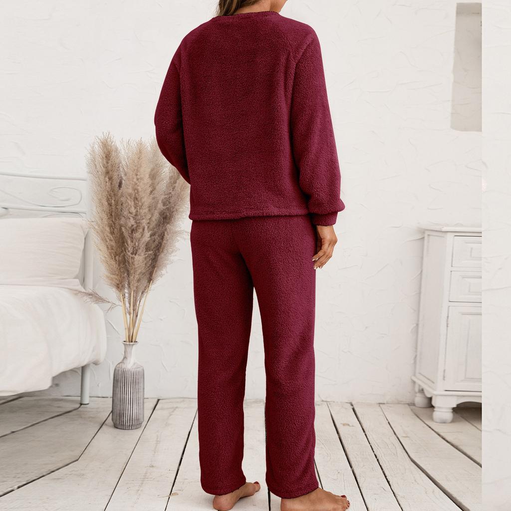 Women's Fashion  And Winter Set Loose Casual Loungewear Reversible Plush Two-Piece