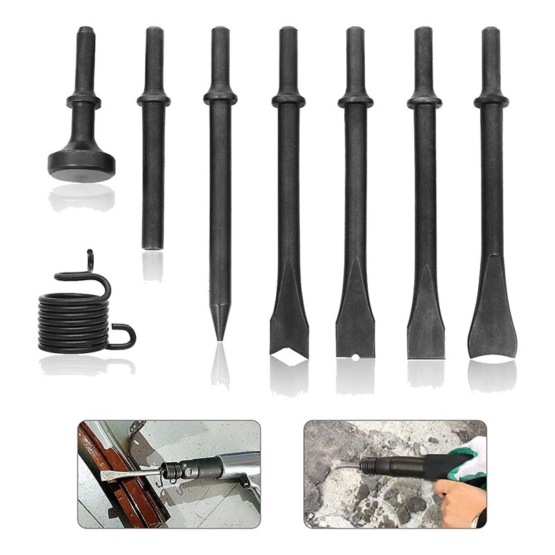 A84E-8 Pcs Air Chisel Head Set Pneumatic Chisel Air Hammer Punch Chipping Tool Pneumatic Chisel Air Hamme Cutting Rusting